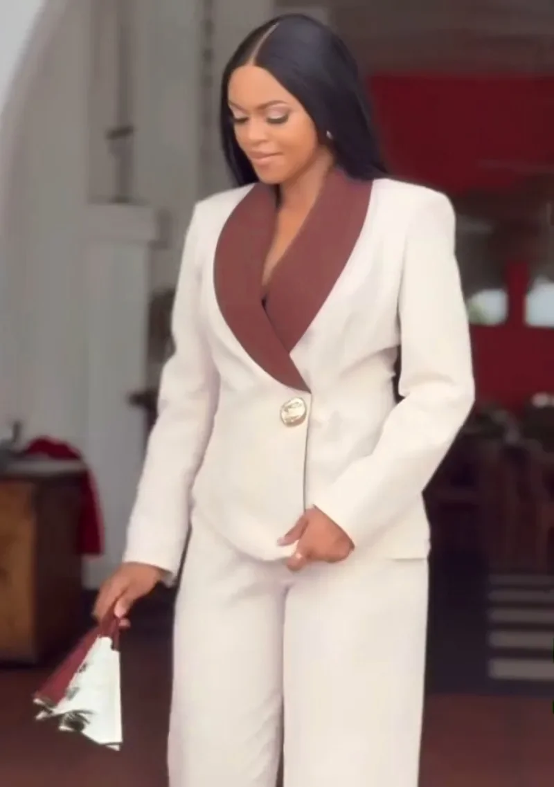 Guwu outono escritório feminino calça ternos elegante contraste cor manga longa fino blazer topo e calças retas conjuntos de duas peças