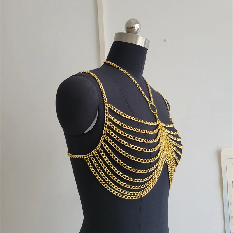 2025 neue Sexy Frauen Crop Top Metall Brust Kette Abend Party Kostüm Zubehör Einstellbare Gold Silber Schmuck Nachtclub Prom – Detail 12
