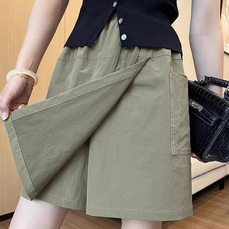 Summer Lady Comfortable Quick Drying Skirt Pants Girls Solid Thin High Waist Short Dress Women Korean Fashion A-line Culottes