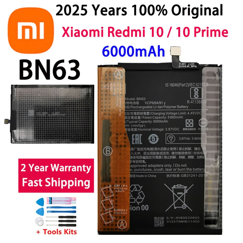 

New 6000mAh BN63 100% Original High Quality Battery For Xiaomi RedMi 10 / RedMi 10 PRIME 10PRIME Battery Batteries Bateria