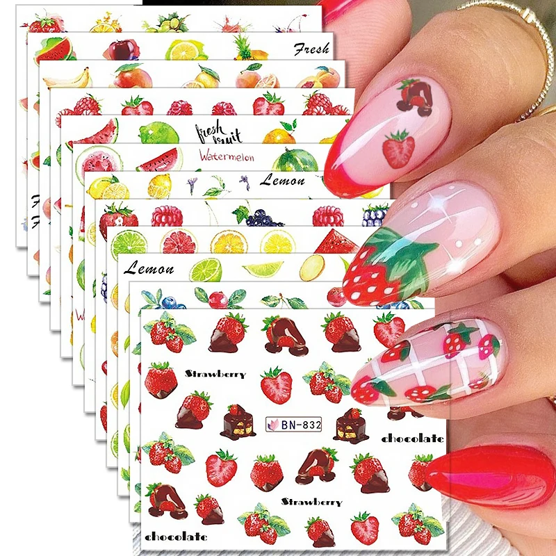 

12Pcs Summer Fruit Water Transfer Nail Stickers Set Lemon Strawberry Slider Nail Decals Colorful Manicure Nail Art Decorations