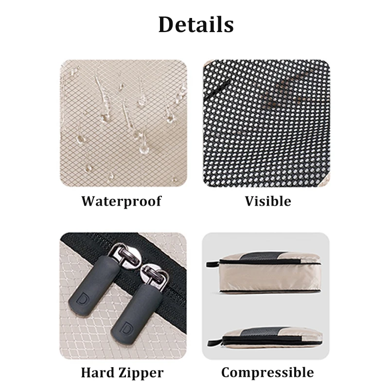 6pcs Compression Packing Cubes Waterproof Travel Suitcases Organizer Packing Cubes Set Organizer Storage Bags Pouch Compressible
