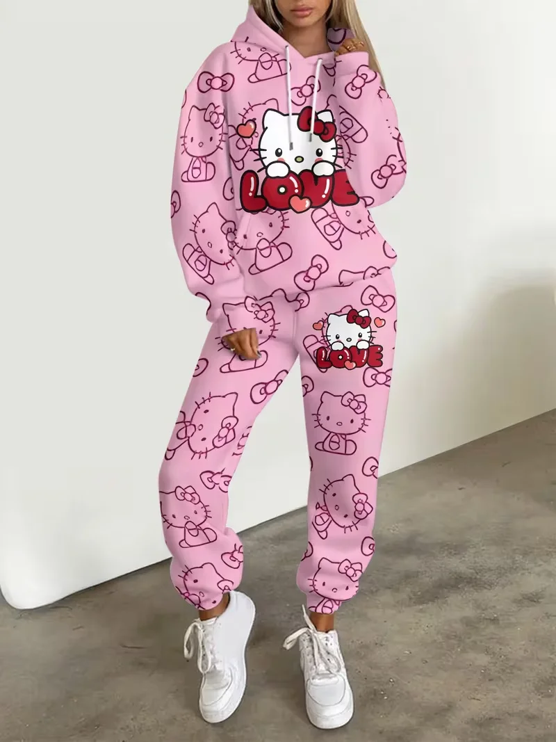 

Sanrio Family Hello Kitty Autumn/Winter Hoodie And Pants Set Sweet Cool Street Style Suitable for Adults And Children