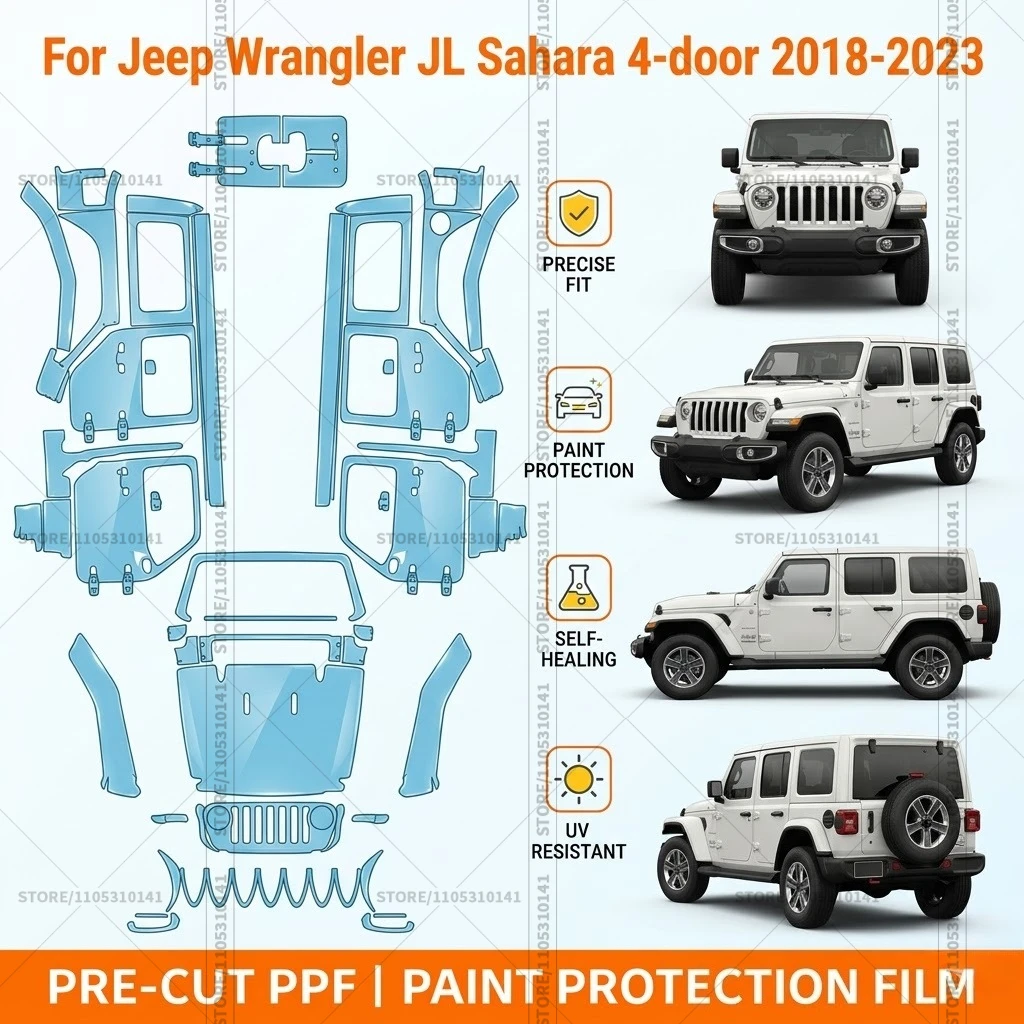 

Pre-Cut Paint Protection Film PPF Transparent Protector Automotive Clear Bra Car Film For Jeep Wrangler JL Sahara 4door2018-2023