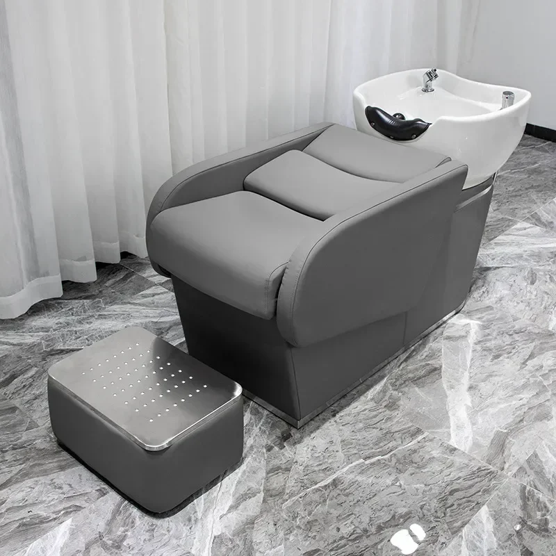 Bohorio Semi Reclining Shampoo Bed with Special Ceramic Deep Basin for Barber Shop and Hair Washing Station