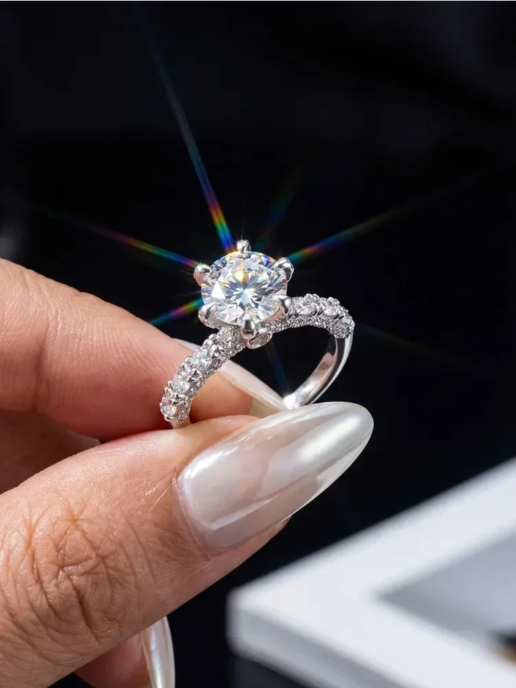 Echte Luxus 3CT Zertifizierte Moissanit-Diamant Große Edelstein-Ringe für Damen 925 Sterling Silber Eternity Hochzeitsschmuck – Detail 3