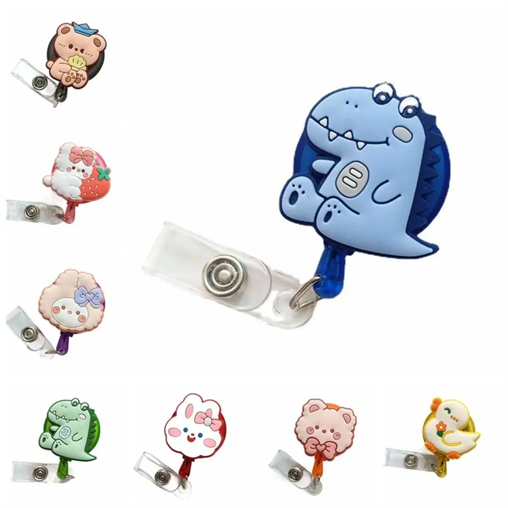 Cartoon Animals Nurse Badge Reel Bear Rabbit Name Tag Retractable Badge Holder ID Card Chest Card Easy Pull Buckle
