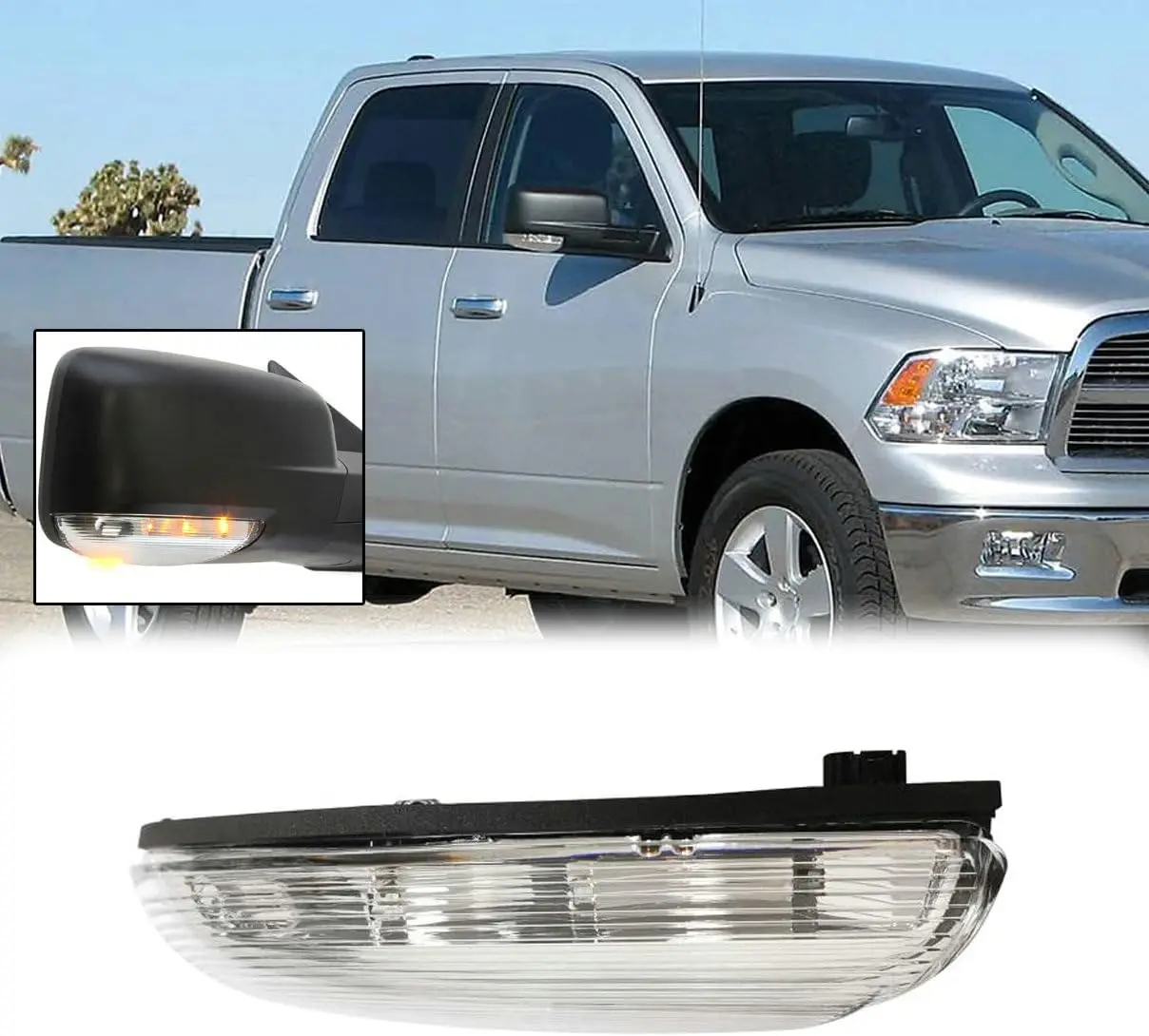 For Dodge Ram 1500 2009-2018&Dodge Ram 2500 2010-2018 Left Right Rearview Mirror Led Turn Signal Lights Side Marker Puddle Lamp