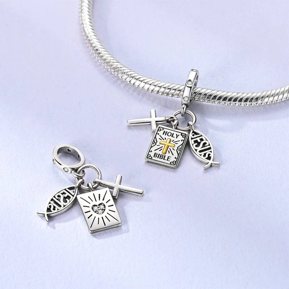 Religious Series Original Charms 925 Silver Bible Cross Dove of Peace Beads Pendant Fit Diy Women's Bracelet Jewelry Gift Making view 3