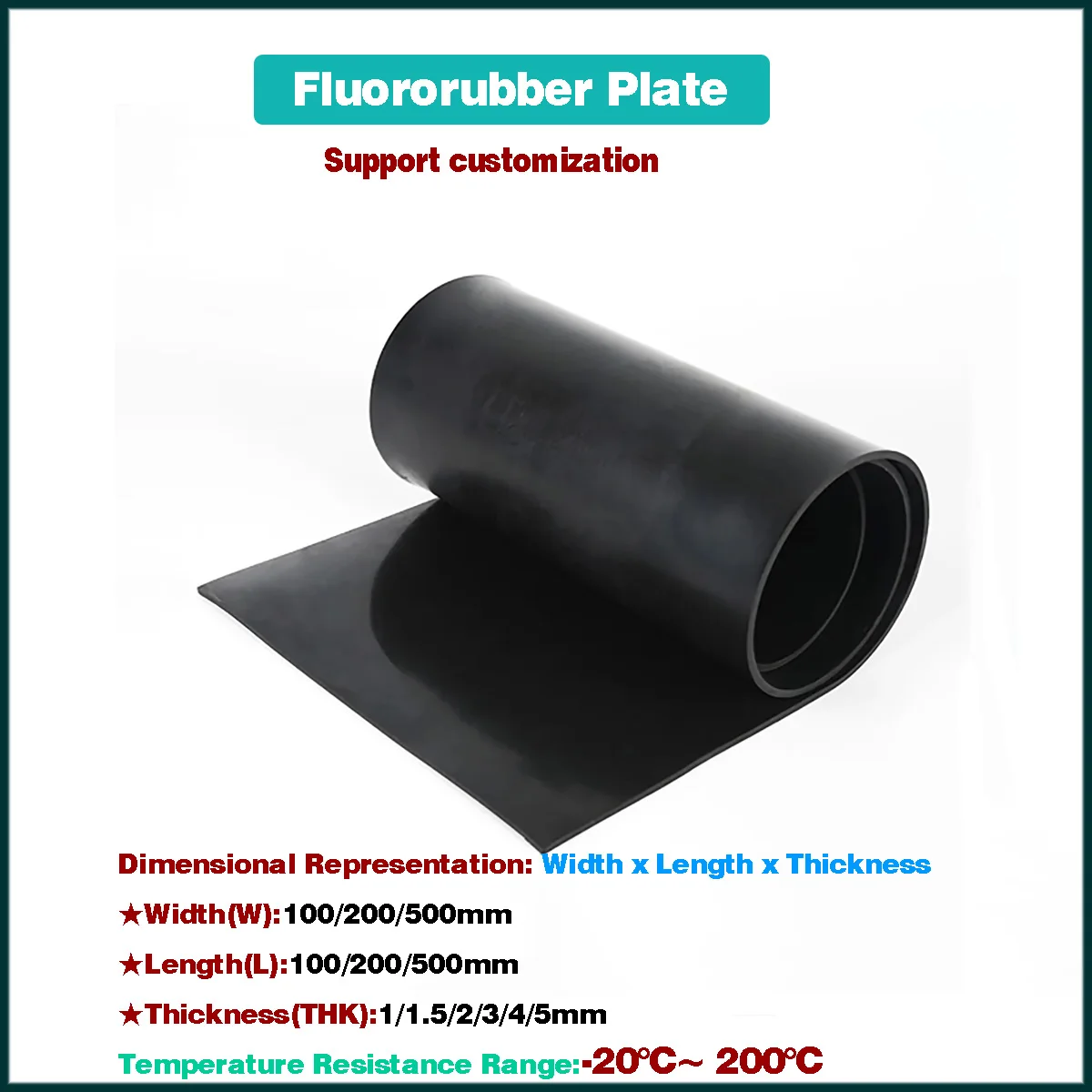 Fluororubber Plate Fluorine Rubber Sheet FKM Plate Board Oil Heat Corrosion Acid-base Resistance THK1/1.5/2/3/4/5mm W/L100-500mm