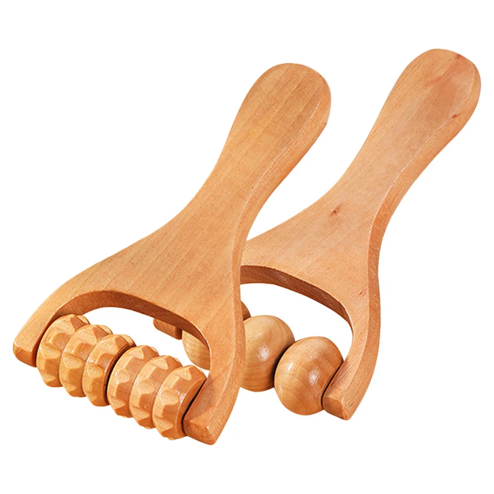2 шт., деревянный массажный ролик, инструмент для натяжения мышц тела, ролик для шеи, спины, ног, портативное устройство для восстановления