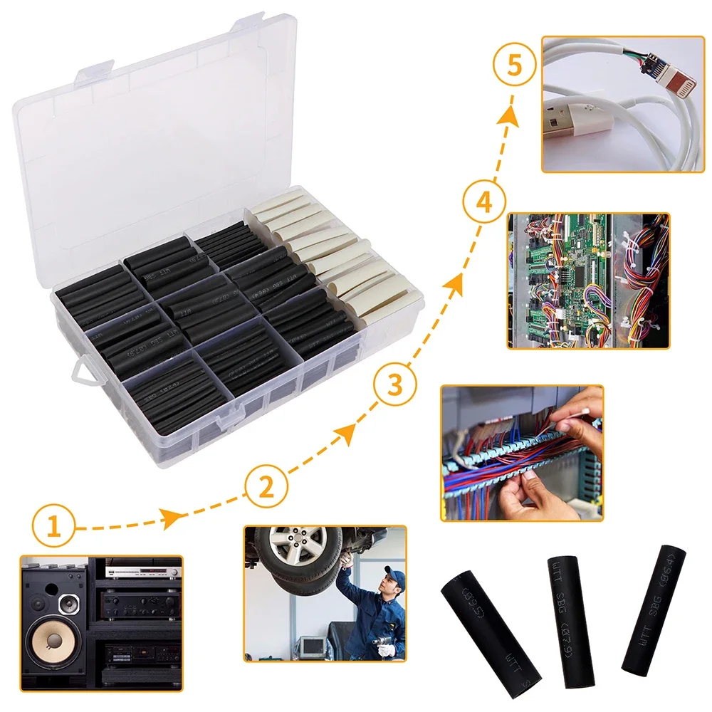 

300Pcs 3:1 Heat Shrink Tubing Kit Shrink Ratio with Glue Waterproof Heat Sking Tube Cable Sleeves Repair Kit Self-Adhesive Lined