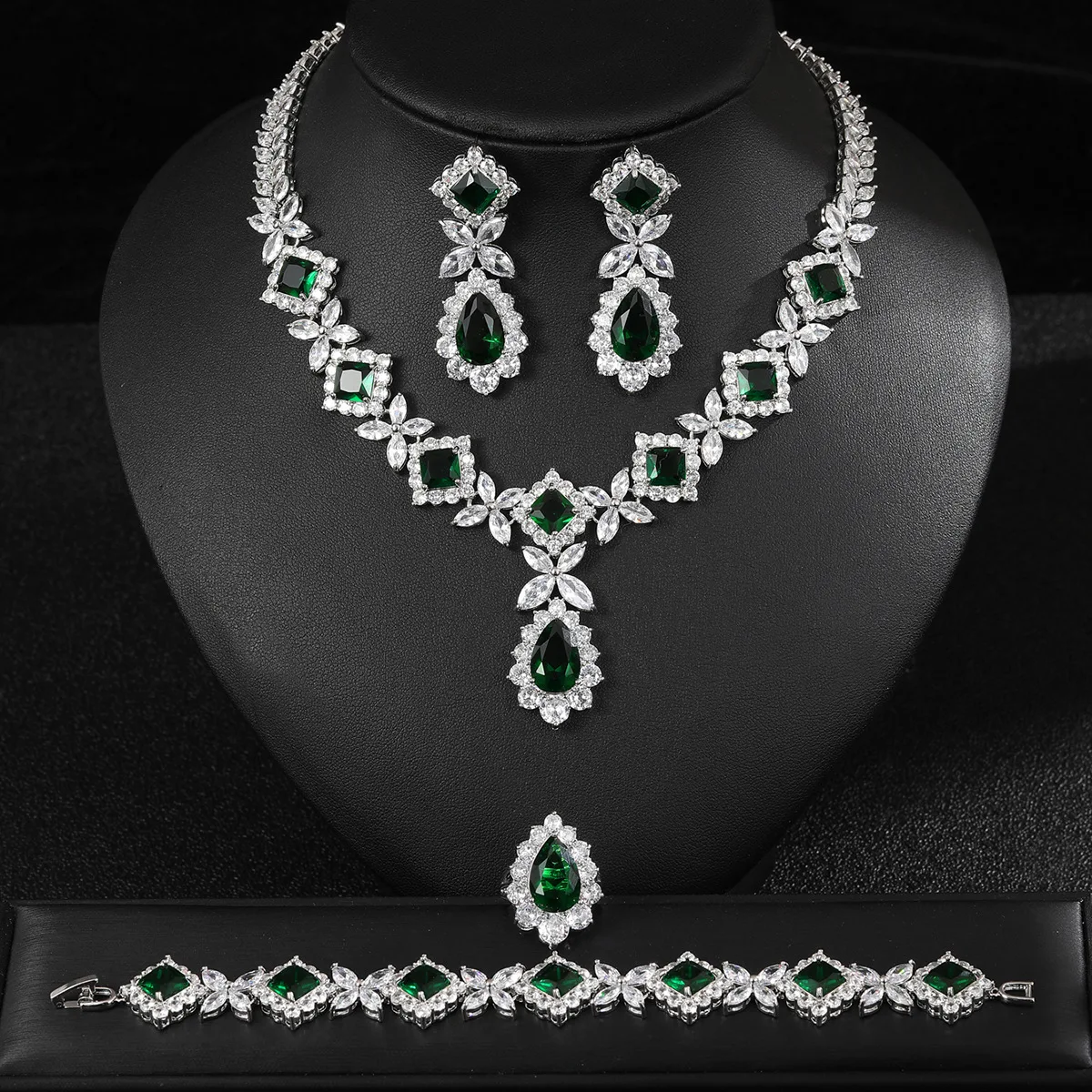 

Women's Wedding Party Accessories zircon drop pendant Necklace Earrings green red blue yellow white Vintage Jewelry