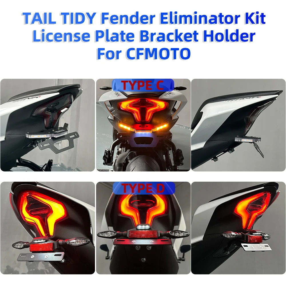 450SR License Plate Holder LED Light For CFMOTO 450 SR NK 450SS 450NK 450SRS Motorcycle Tail Tidy Fender Eliminators Bracket Kit