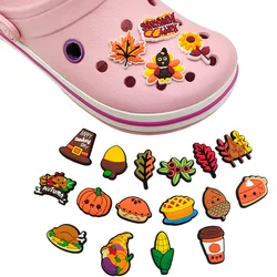 Thanksgiving Food Turkey Cartoon Shoe Charms for Clogs Sandals Decoration Shoe Accessories Charms for Friends Gifts