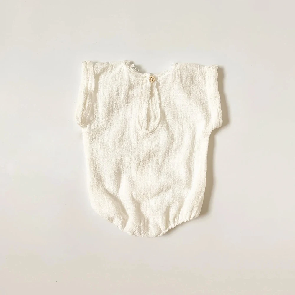 Newborn Photography Romper White Linen Button Short Sleeve Baby Photo Props Newborn Photo Shoot Outfit for Family Maternity Shoo