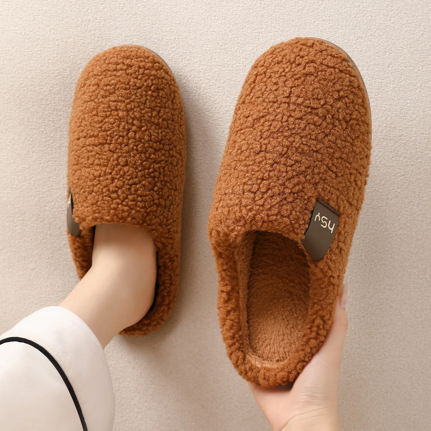 Winterwarme Plüsch-Hausschuhe für Damen und Herren, weiche, dicke Sohle, rutschfest, geräuschlos, für den Innenbereich, Baumwollschuhe, lässige Paar-Schuhe. – Detail 10