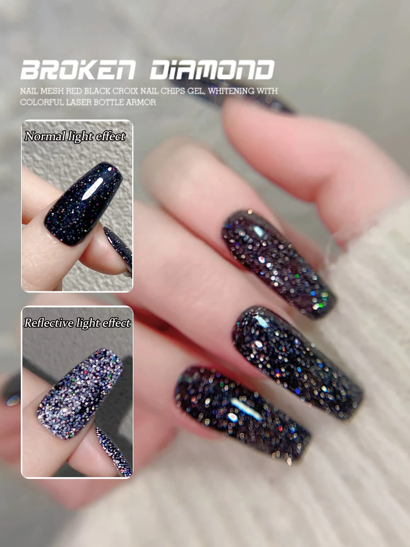 1pcs TC 새로운 스타일 깜박이는 검은 악어 다이아몬드 매니큐어 젤 인터넷 연예인 같은 스타일 화이트닝/인기 네일 아트