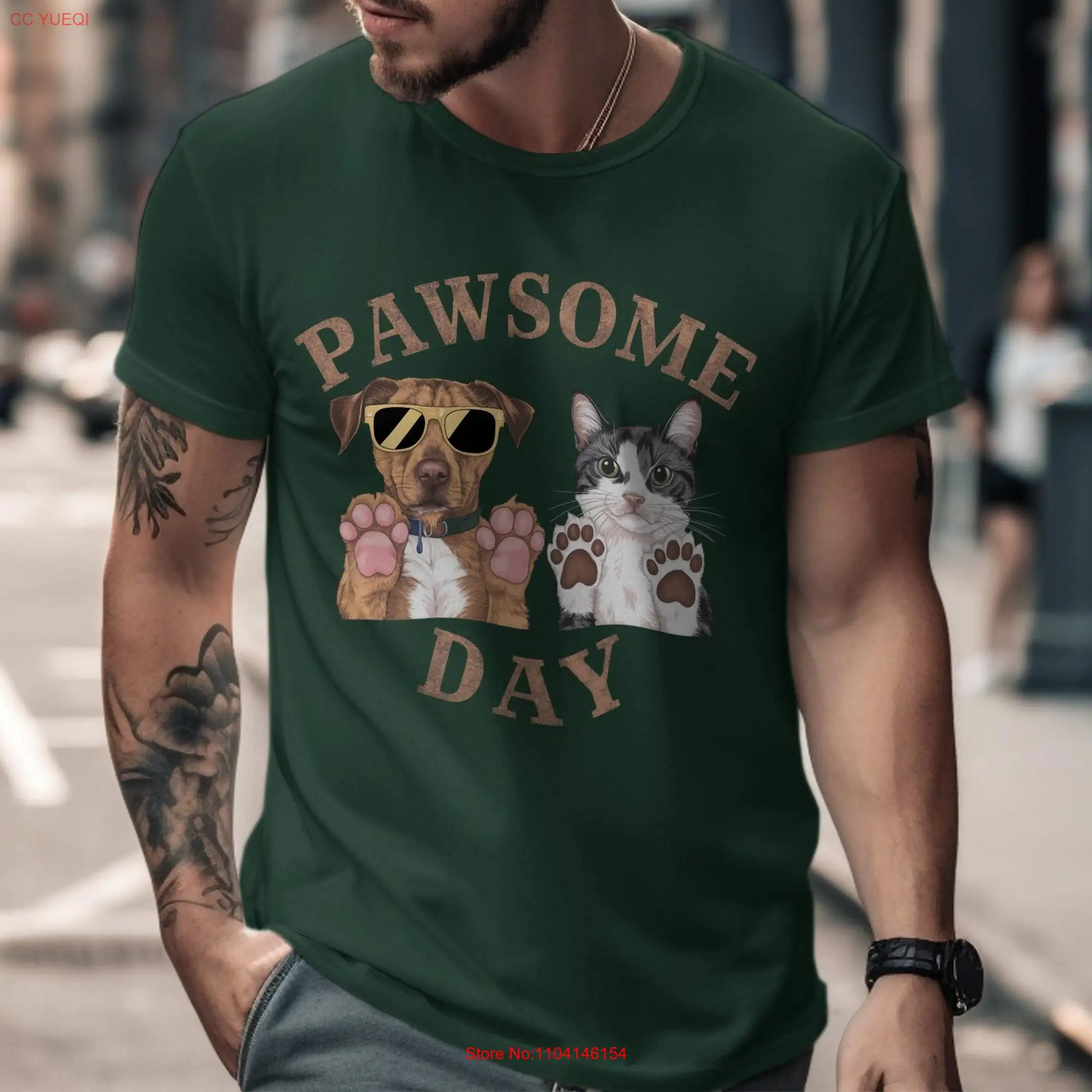 Pawsome Day T Shirt Funny Cat Dog Bella 3001 Pet Lovers Humorous Animal Top Casual Wear long or short sleeves