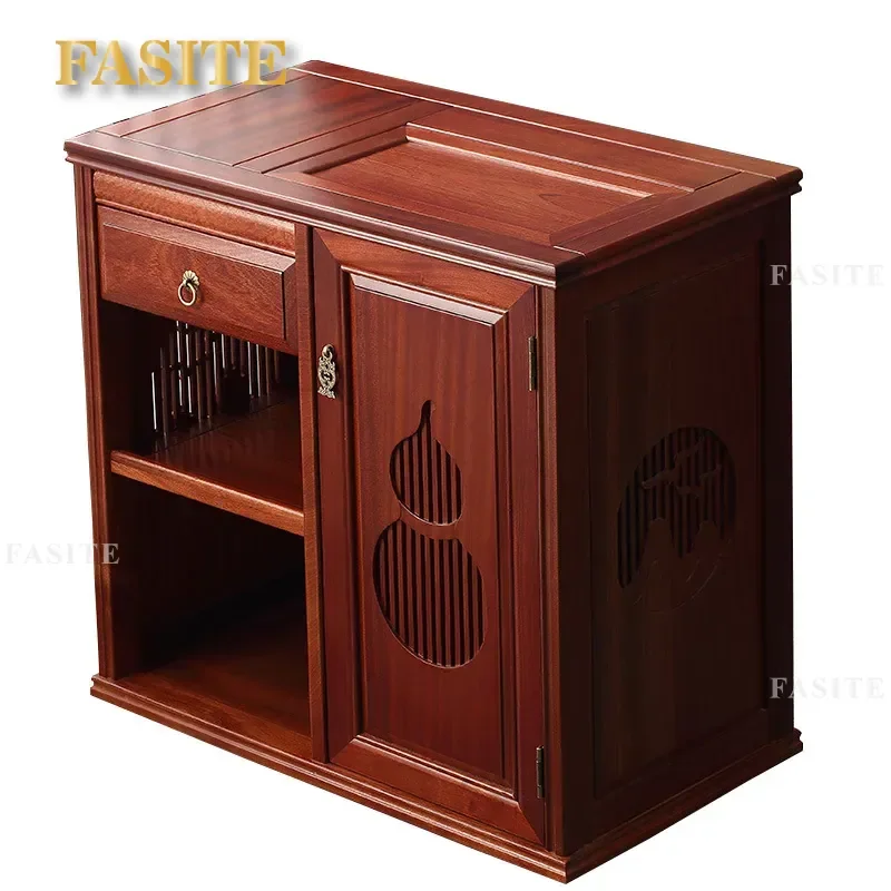 For Solid Wood Tea Cabinet Mobile Rosewood Tea Table with Integrated Kettle Household Living Room Side Storage Cabinet