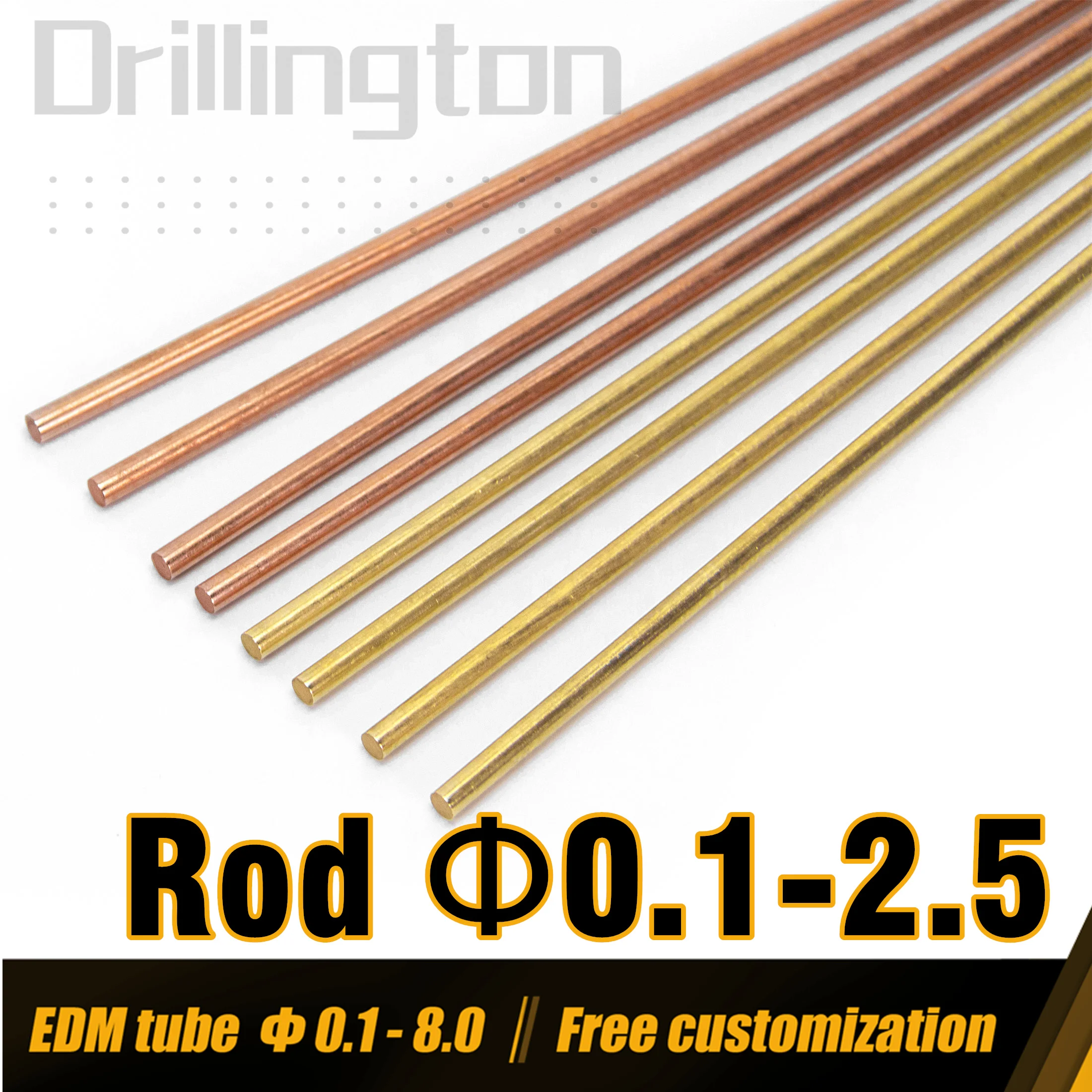 0.1mm - 2.5mm Brass Copper Rod, EDM Electrode Rod, Lathe Bar Stock EDM Rod Shaft Round or Elliptical Rod for EDM Machine