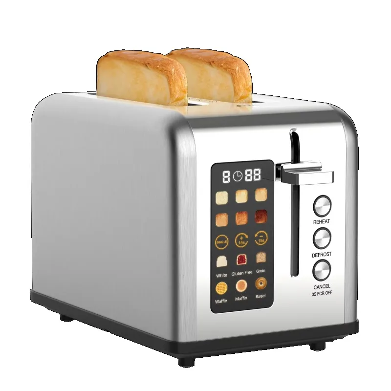 

2-Slice Stainless Steel Smart Kitchen Appliance Touch Screen Toaster Colorful Display Bagel Muffin Waffle Oven Electric OEM