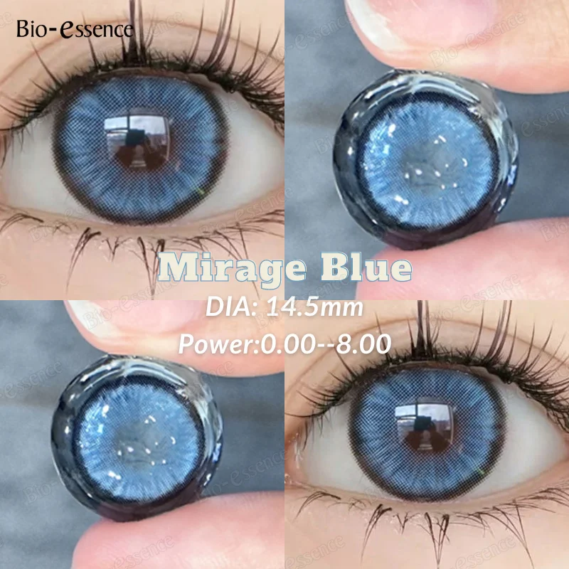 Bio-essence 1Pair Colored Contact Lense with Prescription Natural Blue Korean Big Eyes Contact Yearly Use Pupils