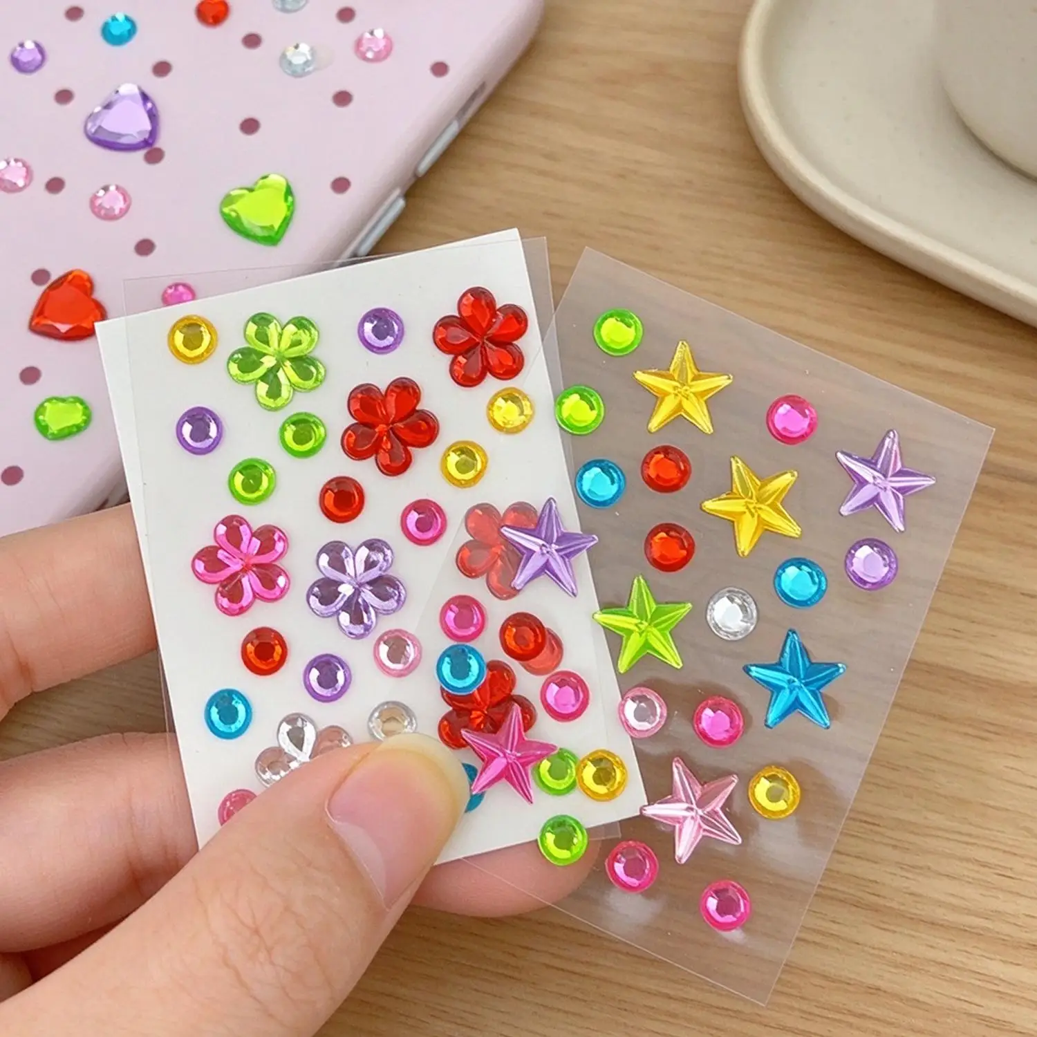 Star Heart Flower Rhinestone Jewel Stickers 2Pcs Extra Large Colorful Self‑Adhesive Eye Face Gems for Festival Makeup Decoration view 6