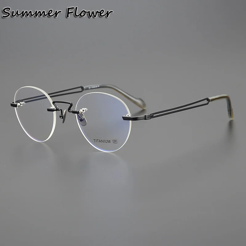 Optical Glasses Round High End Customize Eyeglasses Frames Elegant Pure Titanium IP Fashion Design Eyewear for Myopia Gafas