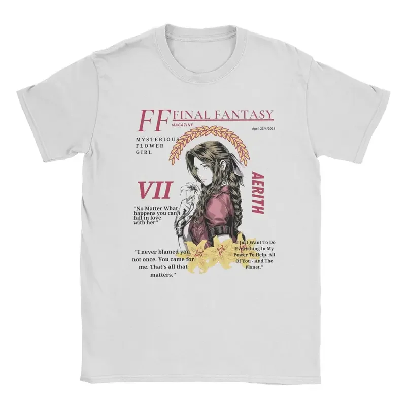 Aerith Gainsborough FF7 Magazine Final Fantasy Men T Shirts Vintage Tee Shirt Short Sleeve T-Shirts 100% Cotton Birthday Gift