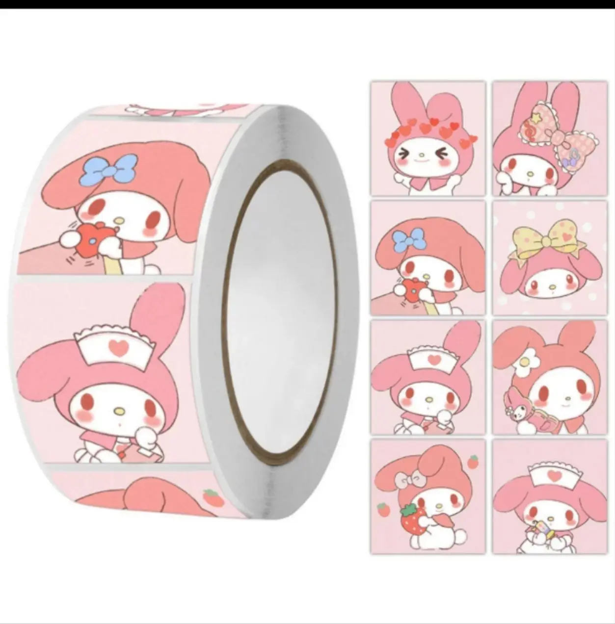 ملصقات مستوحاة من لعبة ماي ميلودي 483 قطعة، تصميمات باللون الوردي والأبيض غير اللامع، مثالية للديكور المخطط وفن الكمبيوتر المحمول وزخارف الهدايا