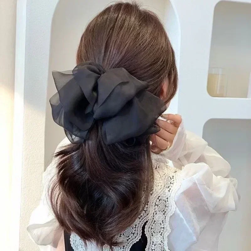 Fashion New Oversize Hair Bows Chiffon Solid Color Large Bowknot Hairpins Spring Clamp Clip Women Korea Headwear Accessories