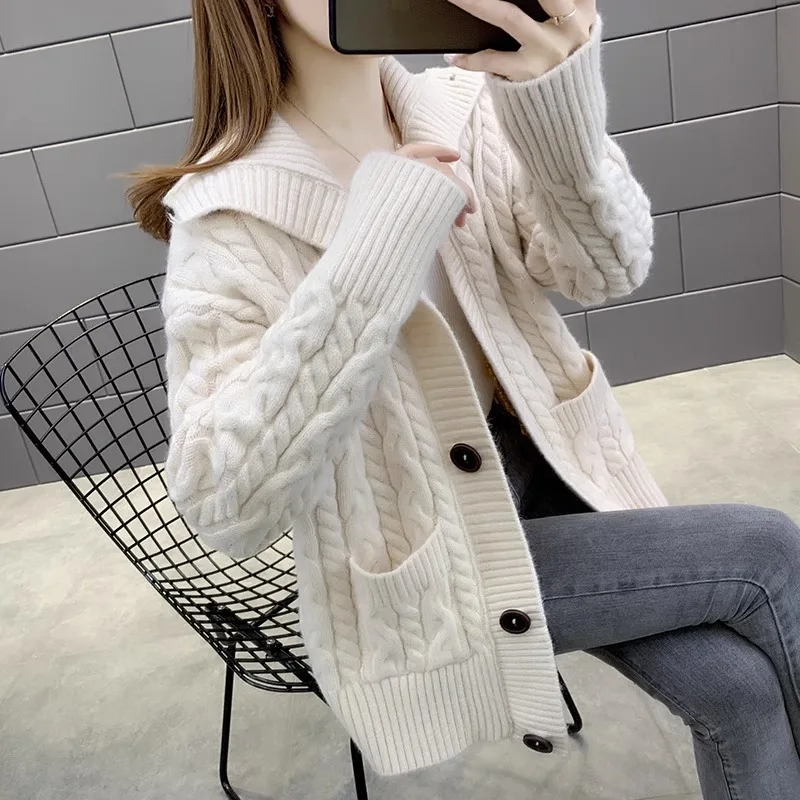 السيدات Thiened محبوك سترة معطف سترة ربيع الخريف جديد Sle المرأة ملابس خارجية Faion تخفيف فضفاضة تناسب القطن