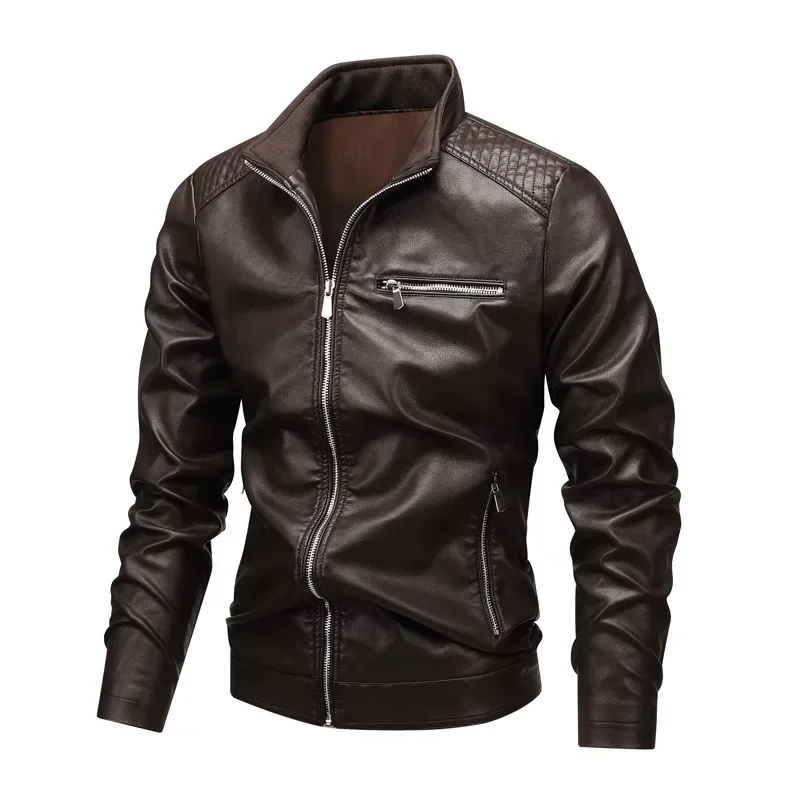 New  Men's Leather Jackets Stand Collar Autumn Winter Solid Color PU Leather Jacket Coats Plus-size Motorcycle Men's Jackets