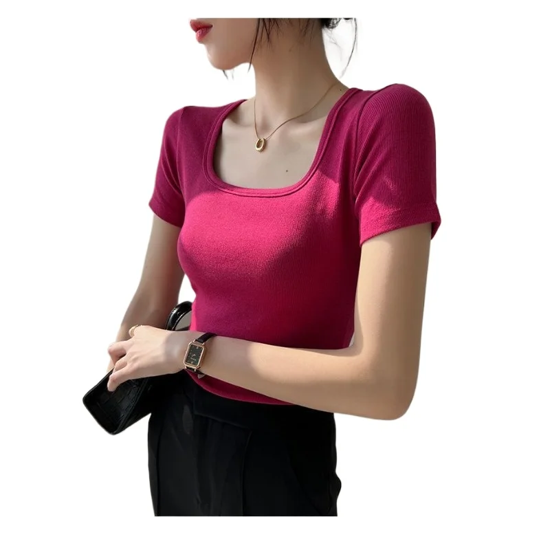 

Women's Summer Short Sleeve T-Shirt Casual Slim Fit Solid Color Top & Base Layer