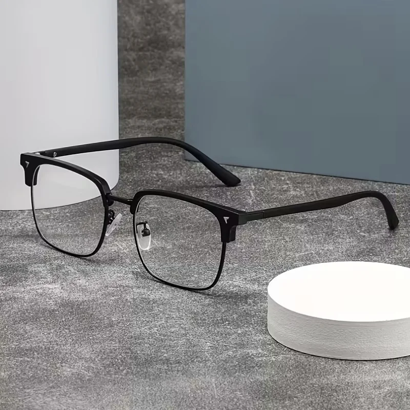 Men Business Two Tone Browline Anti Blue Light Glasses, Metal Half Rim Lightweight Optical Eyeglasses, Comfort Silicone Nose Pad Clear Lens Spectacles for Office Computer Daily Working Eyewear