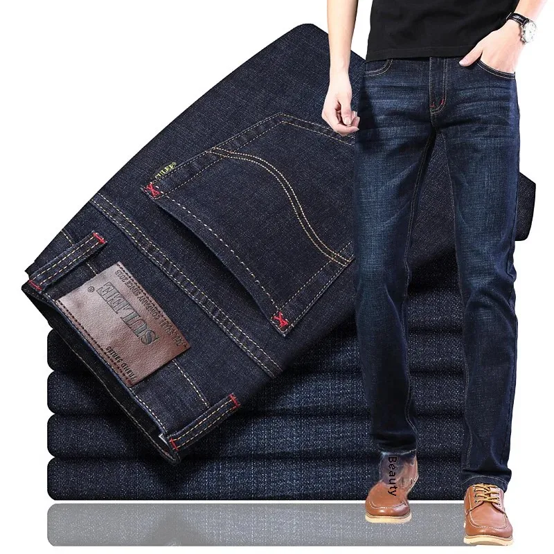 Sulee الخريف/الشتاء الرجال مستقيم الساق فضفاضة تناسب عالية الجودة الكورية نمط Slims الجينز مرونة السراويل شراء السائبة