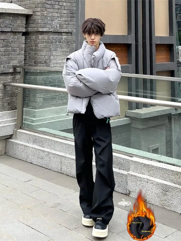 

Мужские утепленные флисом прямые брюки: повседневные, молодежные, длинные, зимние, из смесового полиэстера, комфортная посадка