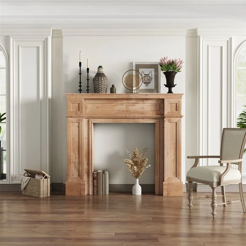 French retro solid wood fireplace decorative cabinet European and American black and rack B & B photography props