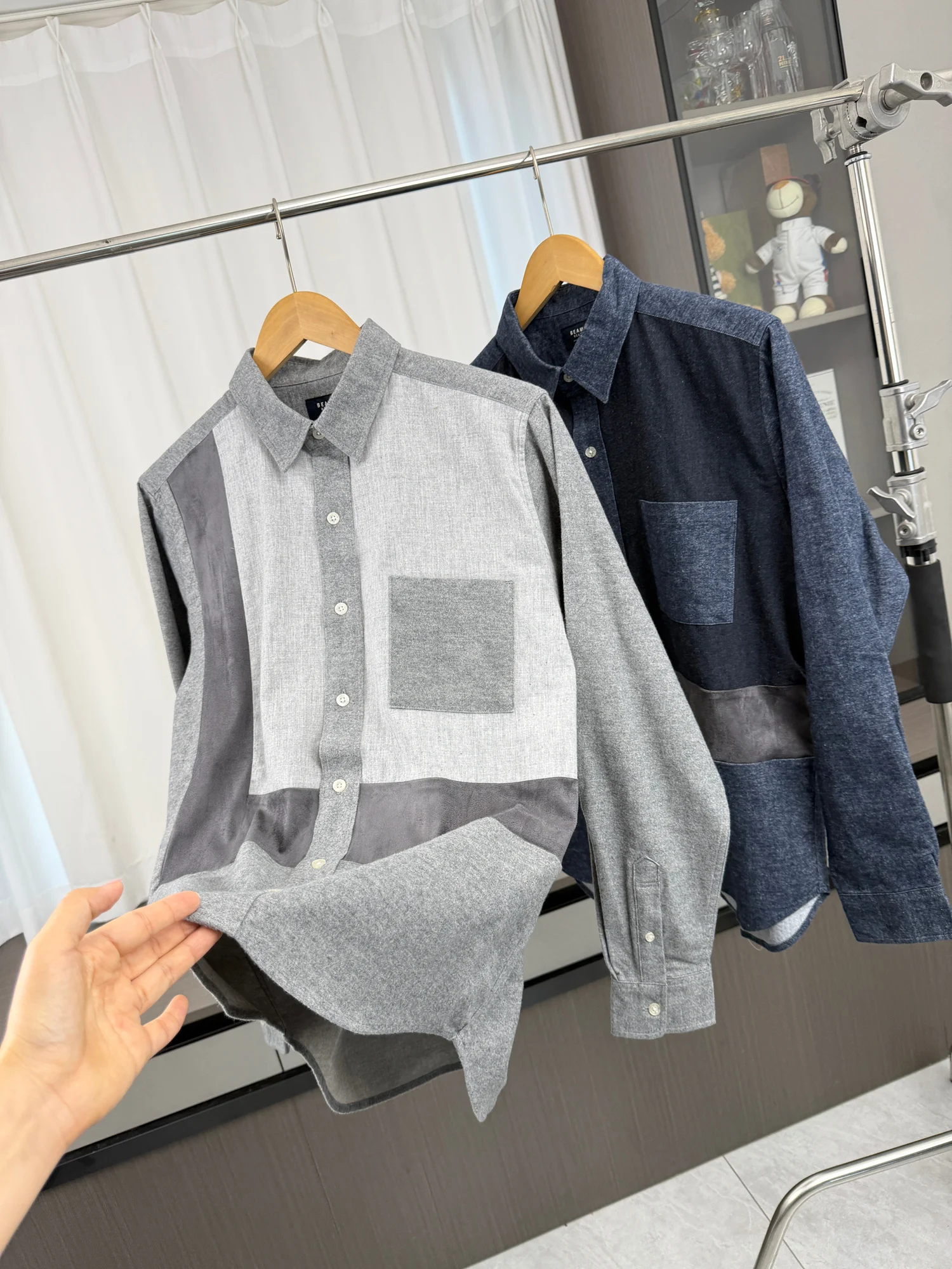 High-End Japanese Style Men's Long Sleeve Fleece Casual Comfortable Patchwork Shirt Autumn Winter Versatile Color Block Fashi...