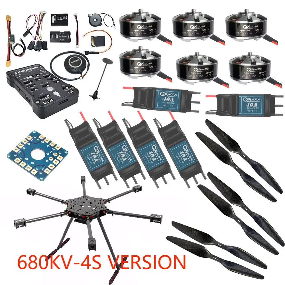 Cuadro de fibra de carbono plegable de seis ejes, Motor 680, 40A, ESC 4208, hélice Apm o Pix, kit de Control de vuelo, 1355