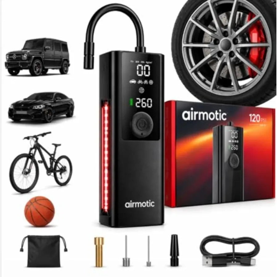 

Portable Tire Inflator Air Compressor Cordless Air Pump for Car Tires with Digital Pressure Gauge LED Light and Auto Shut-Off M