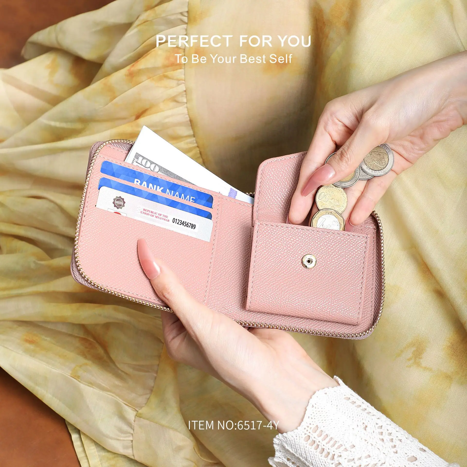 スリムなスクエアウォレットカードバッグ、ショートファッションジッパー付き、大容量多機能コインパース財布