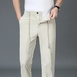 BROWON Black Pants Men 2026 Summer New Ice Silk Sports Casual Pants Thin Breathable Elastic Solid Color Mid Straight Trousers