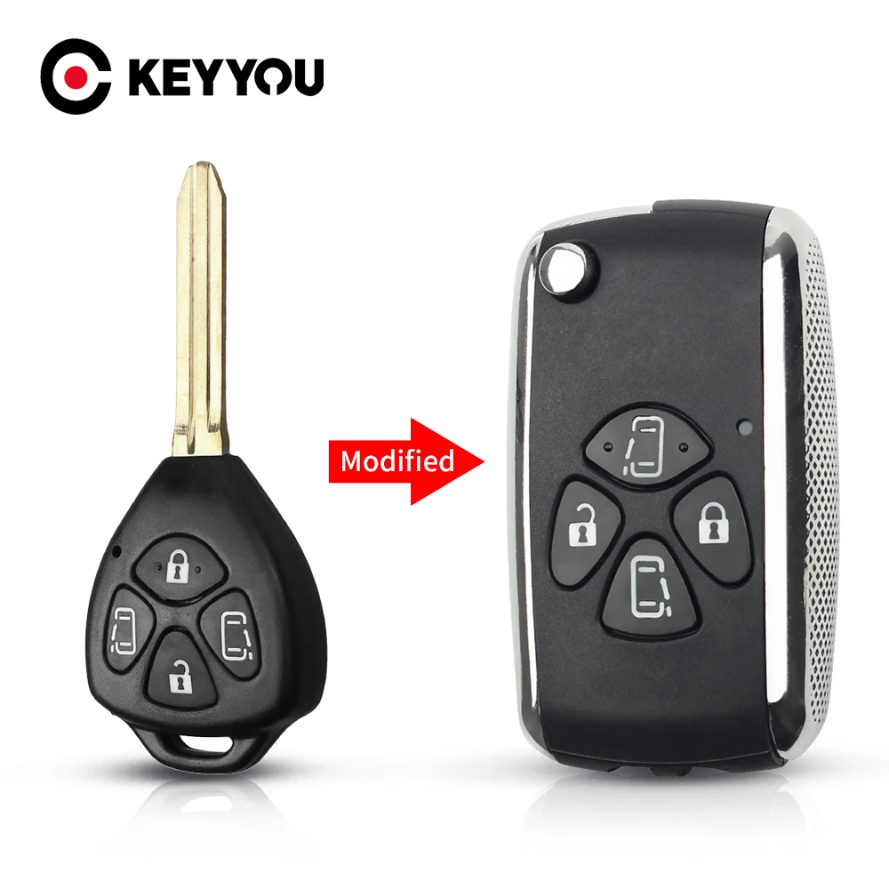 

KEYYOU Modified For Toyota Corolla RAV4 Yaris Prado Tarago Camry Crown Avalon 4 Buttons Toy43 Remote Key Shell Car Accessories