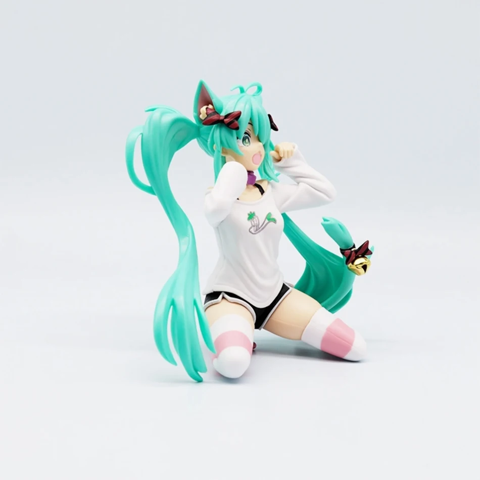 Hatsune Miku เดสก์ท็อปน่ารัก Action Figure 12 ซม. Neko เสื้อยืด Ver. อะนิเมะตุ๊กตาสาว Kawaii รุ่นของเล่นของขวัญ
