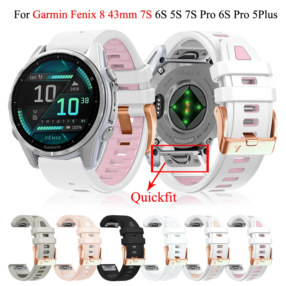

Сменный ремешок 20 мм для наручных часов Garmin Fenix 8 43 мм Fenix 7S 6S 5S/7SPro 6SPro для женщин и мужчин, силиконовый браслет, ремешки для часов