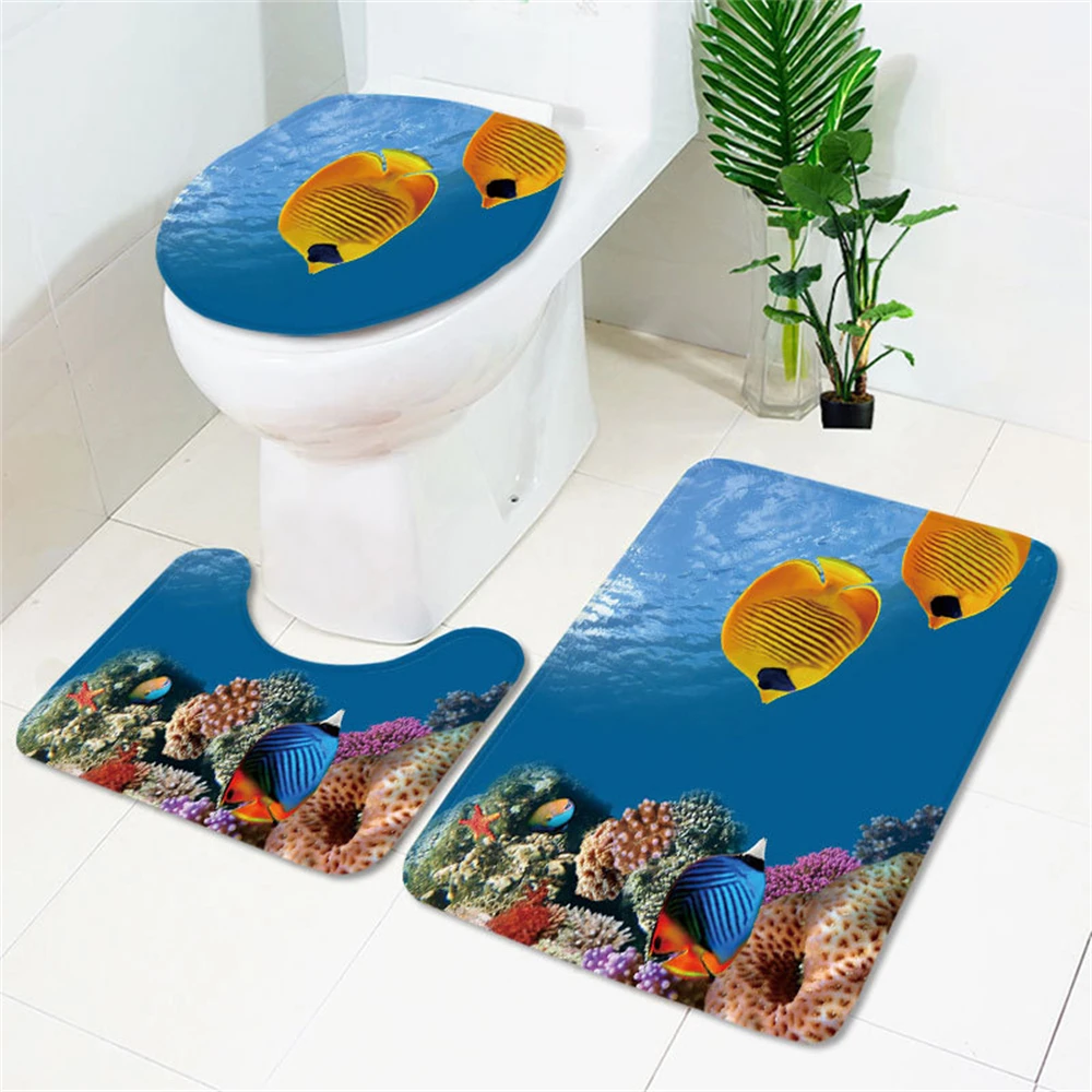 

Marine Theme Home Bathroom Set Tropical fish Coral Sea View Bathroom Decoration non-slip mat Foot mat non-slip Absorb Water