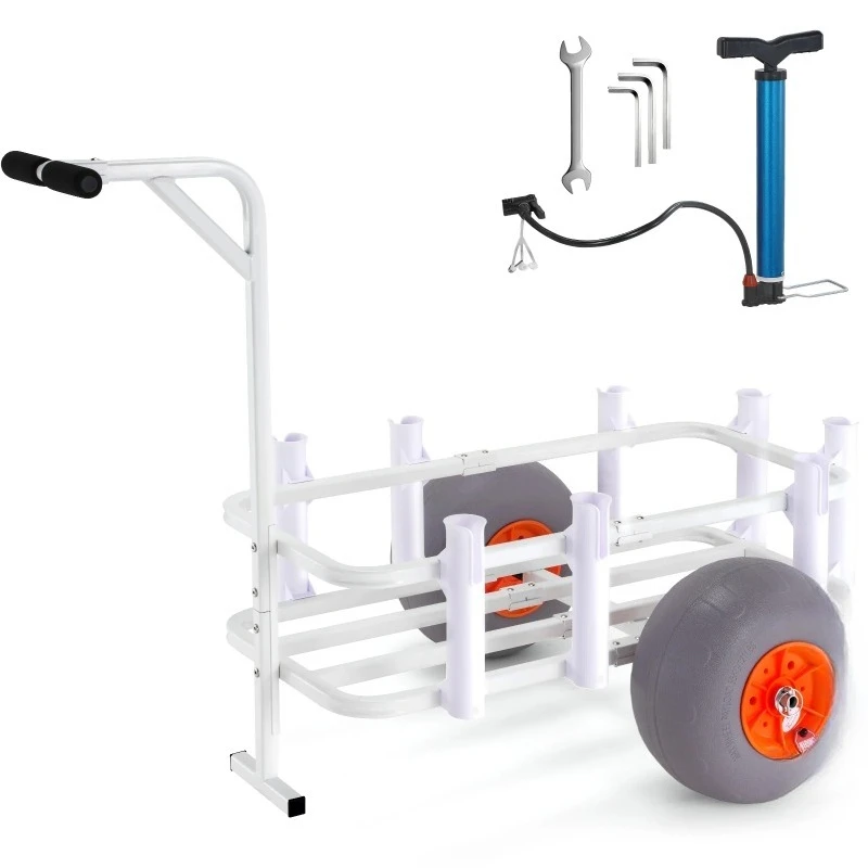 300/350 lbs Beach Fishing Cart Fish Marine Cart with 2 Wheels 8 Rod Holders Pier Wagon Trolley for Fishing Picnic Sands