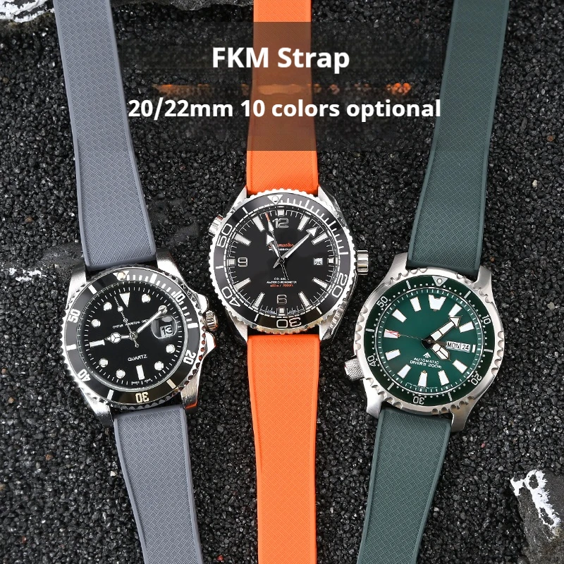 FKM حزام (استيك) ساعة فلورو المطاط حزام 18/19/20/21/22 مللي متر الإفراج السريع للطي المشبك قطع إلى حجم استبدال سوار ساعة للرجال والنساء